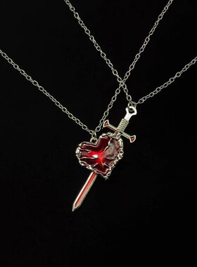 vintage一箭穿心情侣项链一对装爱心高级感小众复古欧美吊坠礼物