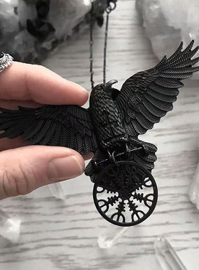 复古哥特风项链男女黑色乌鸦嘻哈朋克风高级感气质复古吊坠配饰品