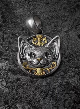 复古vintage德文猫吊坠男女中性高级感潮流朋克风嘻哈项链配饰