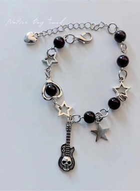 复古骷髅吉他手链小众女欧美亚文化朋克风辣妹暗黑系配饰个性潮流