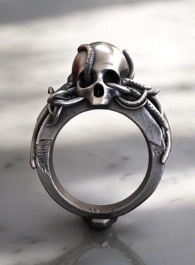 克苏鲁周边骷髅触手戒指男女欧美暗黑系小众朋克风潮流指环配饰