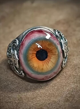 复古窗帘之眼开口戒指男女夸张恶魔之眼朋克风嘻哈潮流指环配饰