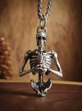 复古祈祷骷髅项链男女中性欧美朋克风暗黑系小众夸张嘻哈吊坠配饰
