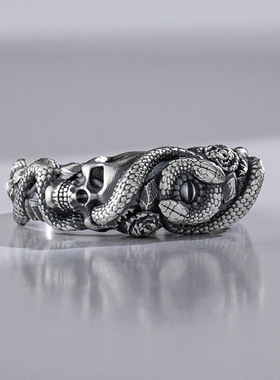 复古骷髅头蛇缠绕戒指男女暗黑系哥特风朋克夸张个性指环配饰品