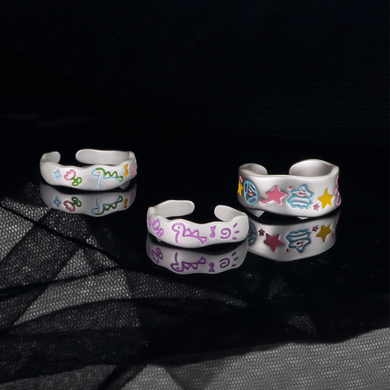 可爱卡通风涂鸦闺蜜情侣对戒小众小恐龙学生甜辣个性戒指指环礼物