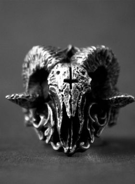 恶魔撒旦羊头戒指克苏鲁个性小众欧美街头复古霸气男女指环配饰品