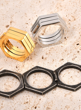 复古叠戴六边形可打开防身戒指男女小众高级感潮流气质指环配饰