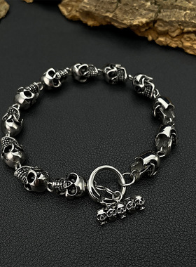 古着骷髅手链男小众中古风夸张嘻哈朋克风暗黑系潮流高级感配饰品