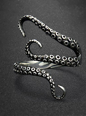 克苏鲁戒指触动复古章鱼触手开口指环猎奇哥特朋克小众女暗黑配饰