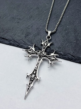 vintage复古十字架项链男女中性欧美朋克风嘻哈潮流独特吊坠配饰