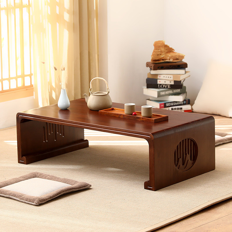 包邮实木榻榻米茶几中式矮桌阳台小茶桌雕花地台矮桌炕桌国学桌
