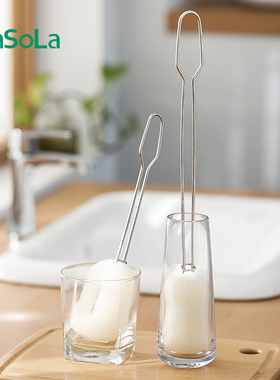 Long Handle Cup Cleaning Brush,Sponge,Stainless Steel