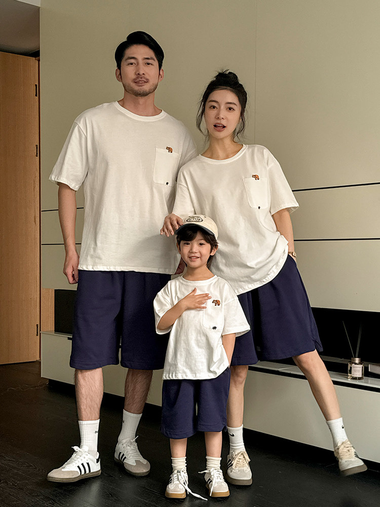 부모-자식 착용 반팔 2024 여름 가족 3 4인 인쇄 다용도 티셔츠 아동 유치원 교복 정장 유행