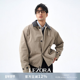 LEZORA巴黎家同款日本近江晒ORGANIC棉 羊皮领巴恩风夹克外套男秋