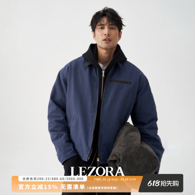 LEZORA重水洗帆布牛皮领夹克