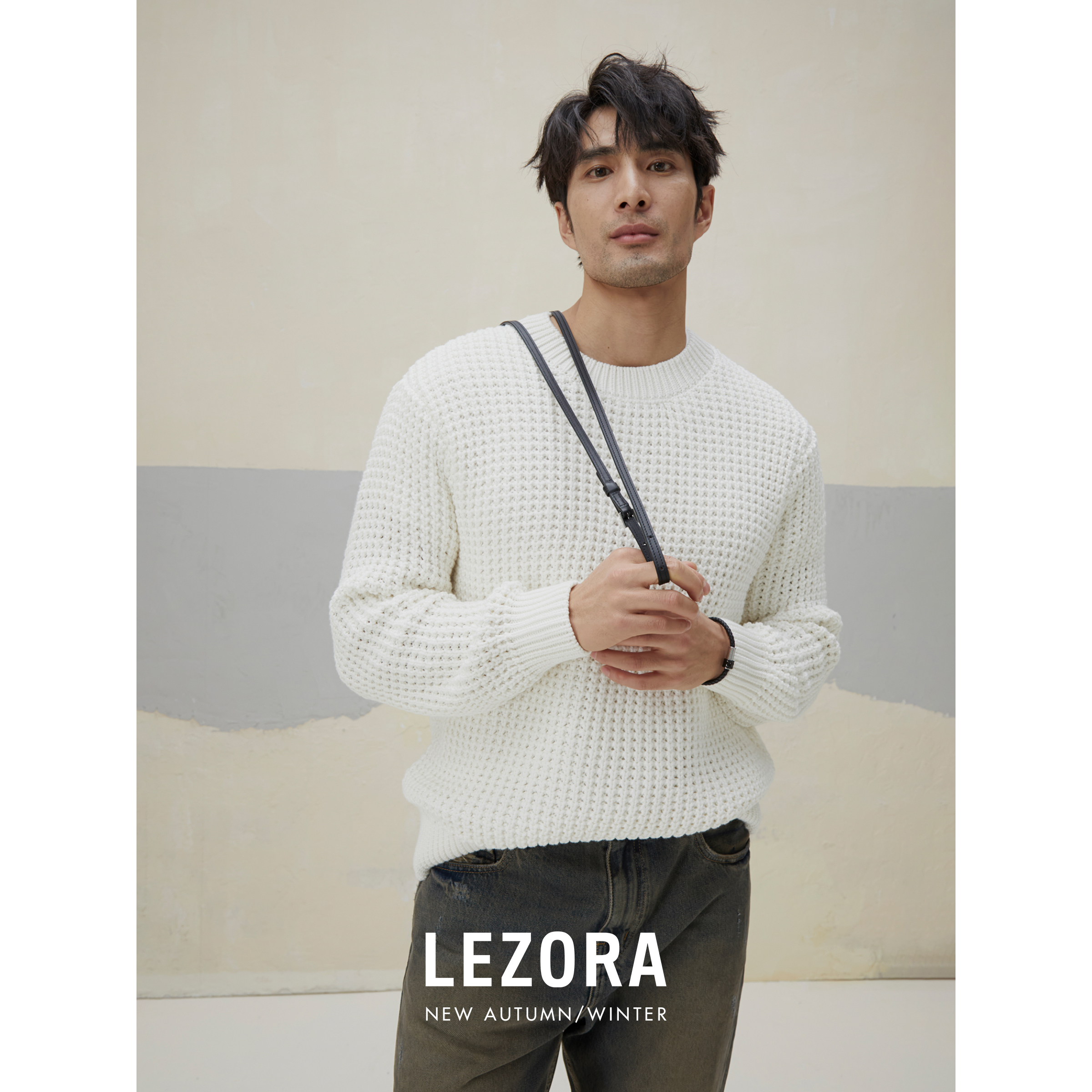 lezora坑条粗针皮马棉针织衫