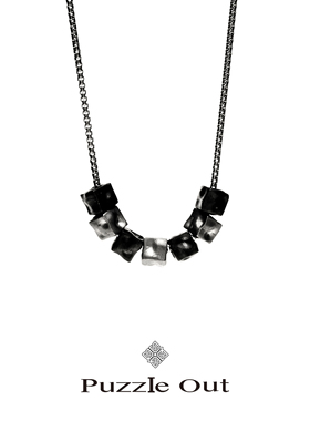 PO陨石立方纯银箱纹项链