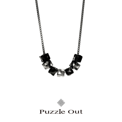 PO陨石立方纯银箱纹项链