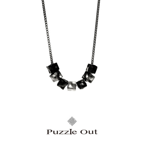 PO陨石立方纯银箱纹项链