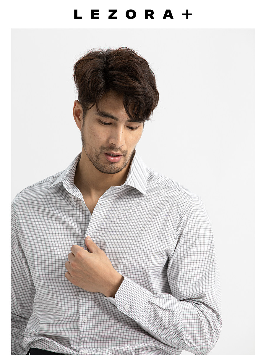(Mid-year promotion)100 twill cotton free ironing one-line collar formal business evergreen fine grid long-sleeved shirt