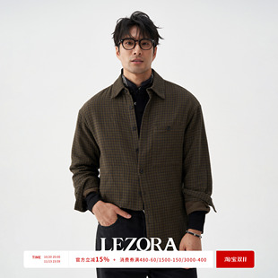 LEZORA设计师小香风编织日本进口静奢格纹全棉秋冬双层厚款衬衫男
