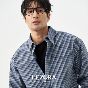 男 衬衫 LEZORA意大利进口bc面料商RICCIARINI 羊毛混棉格纹长袖