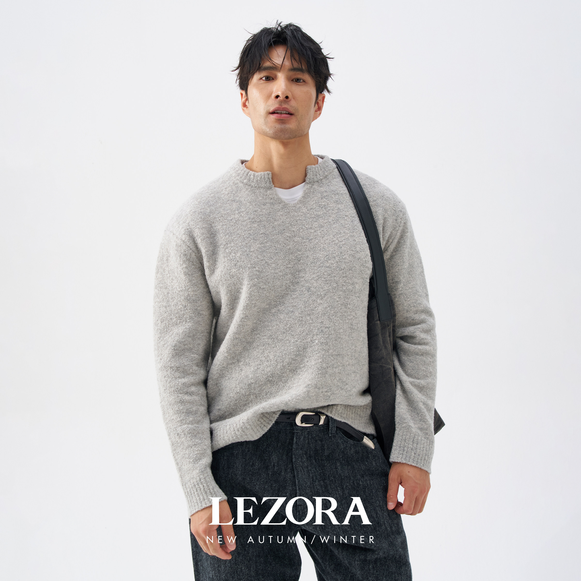 LEZORA Consinee之家原版Yak牦牛绒 秋冬厚款蓬松小V领针织毛衣男