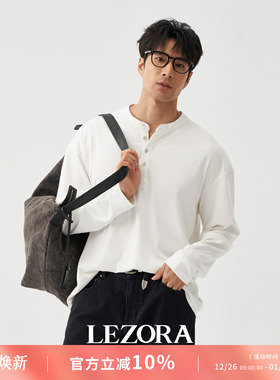 LEZORA 硬汉row感！贴身裸感260g sorona混棉亨利领黑色长袖T恤男