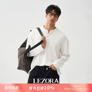 sorona混棉亨利领黑色长袖 贴身裸感260g T恤男 硬汉row感 LEZORA