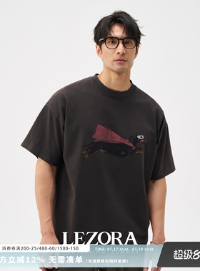 LEZORA 超人狗superdog 棉质vintage怀旧破坏洗宽松短袖T恤男