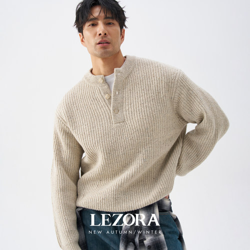 LEZORA羊驼毛羊毛亨利领毛衣