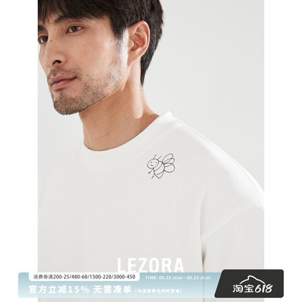 LEZORA 黄景瑜同款310g重磅新疆长绒棉手绘小蜜蜂廓型短袖T恤男