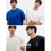 LEZORA 克莱因蓝爱心微廓圆领T恤男 进口澳洲280g有机棉
