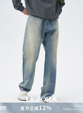 LEZORA日本和纸丹宁paper！手工抹脏vintage做旧直筒蓝色牛仔裤男