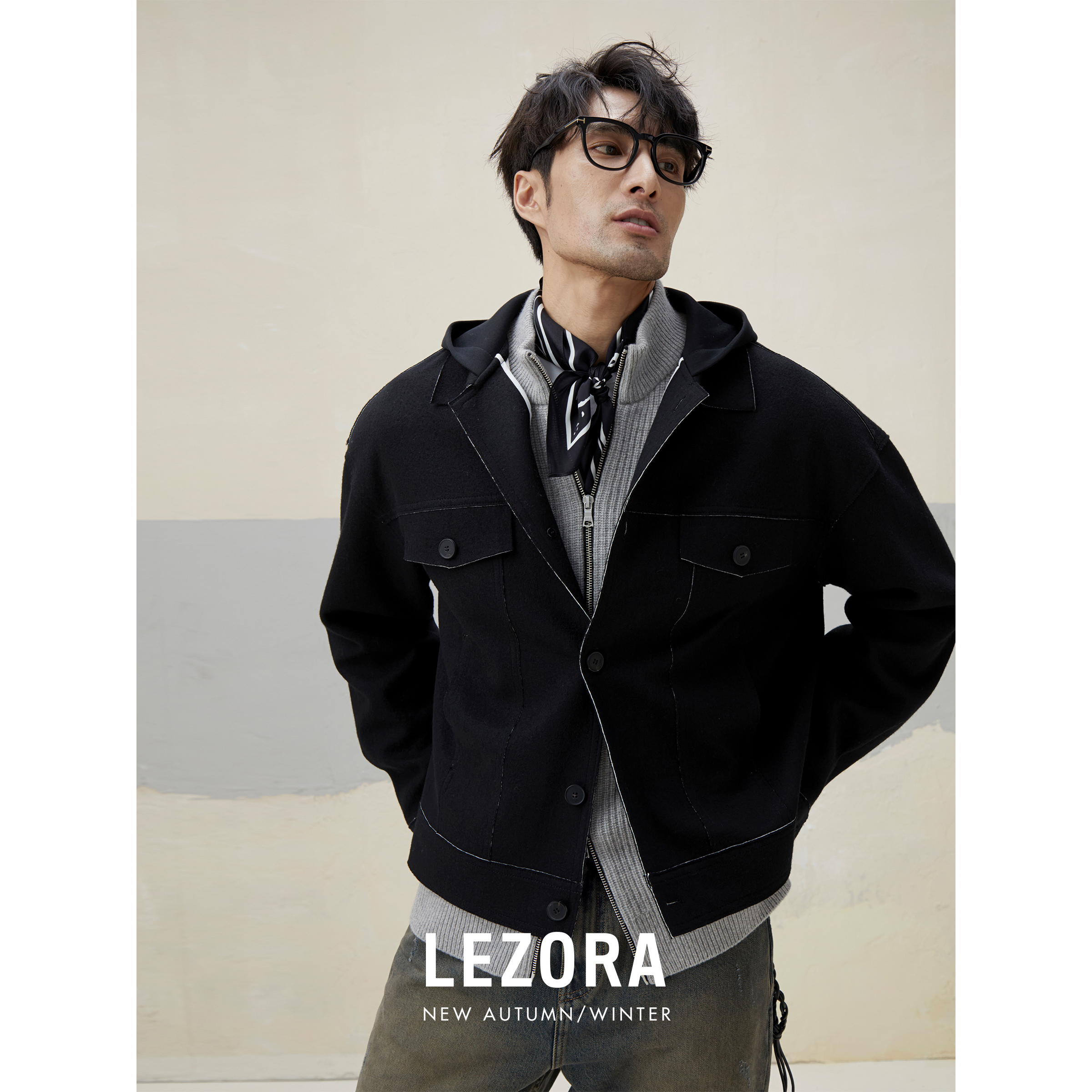 lezora撞色连帽羊毛夹克