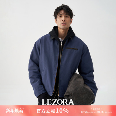 LEZORA重水洗帆布牛皮领夹克