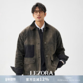 LEZORA 重工vintage法工Moleskin鼹鼠皮灯芯绒翻领工装 夹克棉服男