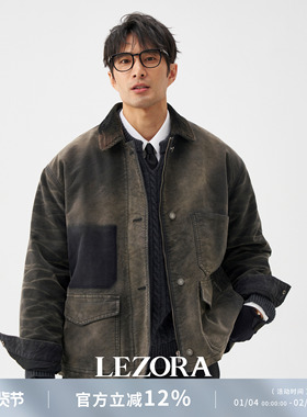 LEZORA 重工vintage法工Moleskin鼹鼠皮灯芯绒翻领工装夹克棉服男