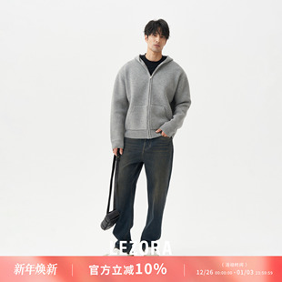 LEZORA 男 光能科技vintage复古保暖定织抓绒四面弹小直筒牛仔裤