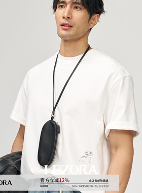 LEZORA及佳级cream cotton柔绒奶油棉 腊肠狗宽松圆领短袖T恤男夏