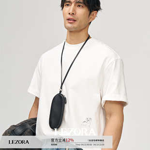 LEZORA及佳级cream cotton柔绒奶油棉 腊肠狗宽松圆领短袖T恤男夏