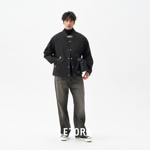 LEZORA水洗皮袢翻领教练夹克