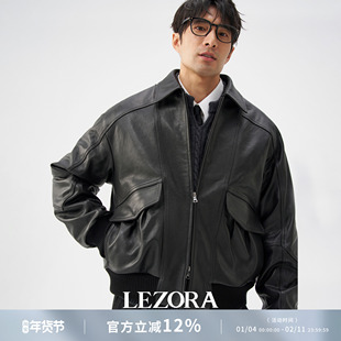 LEZORA ro*w同款植鞣羊皮欧洲爆火vintage复古宽松插肩袖老爹皮衣