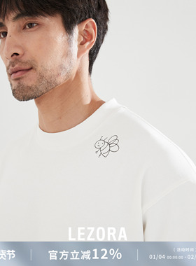 LEZORA 黄景瑜同款310g重磅新疆长绒棉手绘小蜜蜂廓型短袖T恤男