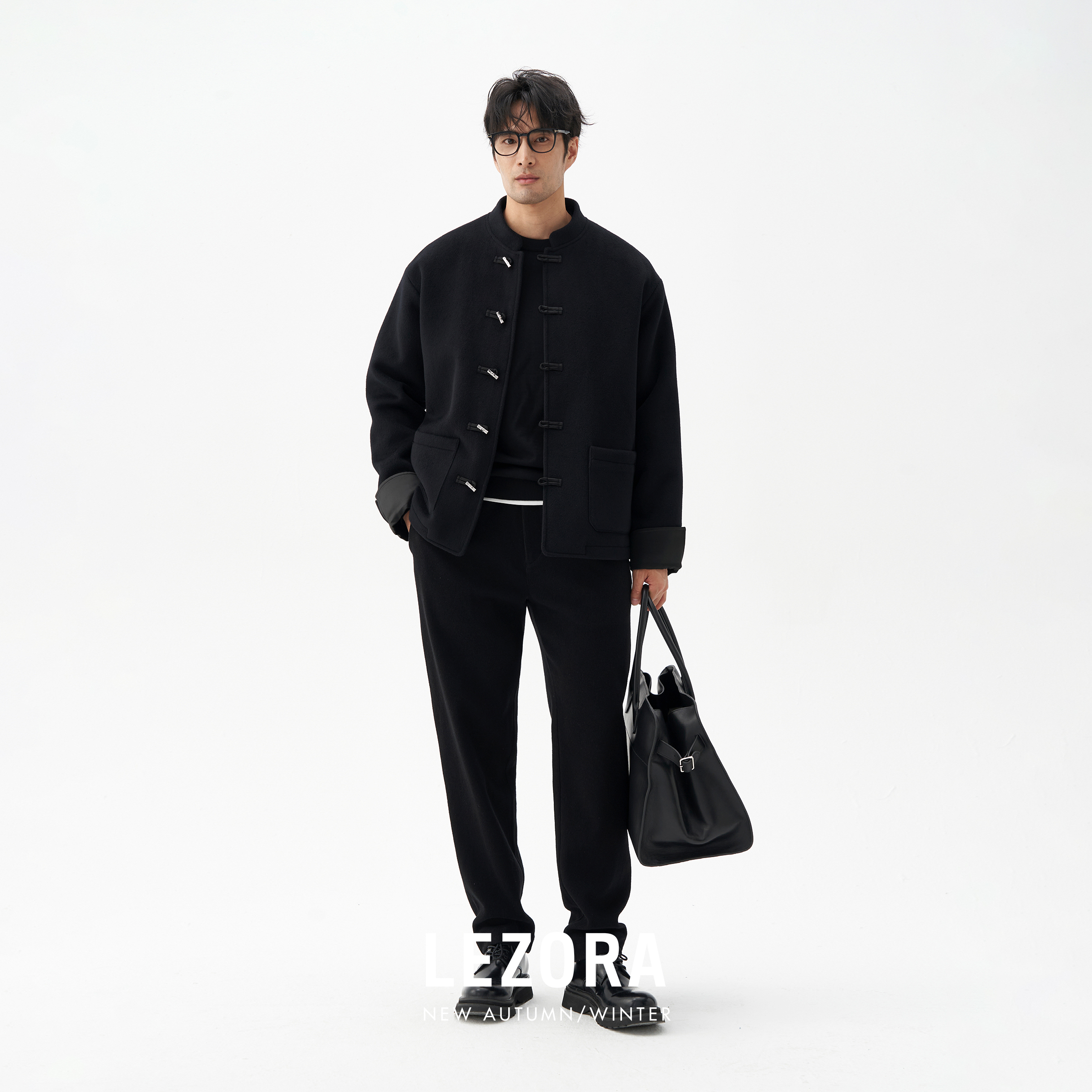 LEZORA竹节扣立领新中式羊绒大衣