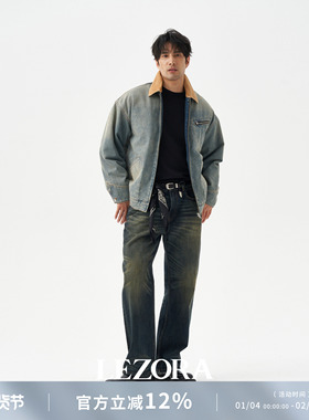 LEZORA 美式RR的vintage泥染水洗！美cone猫须直筒宽松牛仔裤男秋