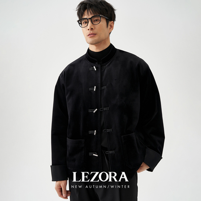 LEZORA新中式丝绒拼接竹节扣夹克
