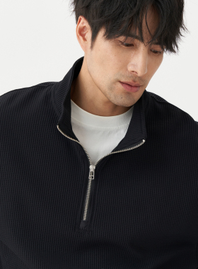 LEZORA 进口Gold*win同款华夫格 速干抗皱宽松半拉链立领卫衣男女