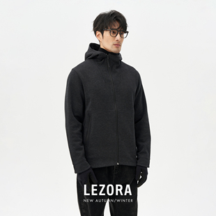 GRAY 斜拉链秋冬保暖连帽卫衣男 SUMMIT商务鸟定织抓绒针织羊毛