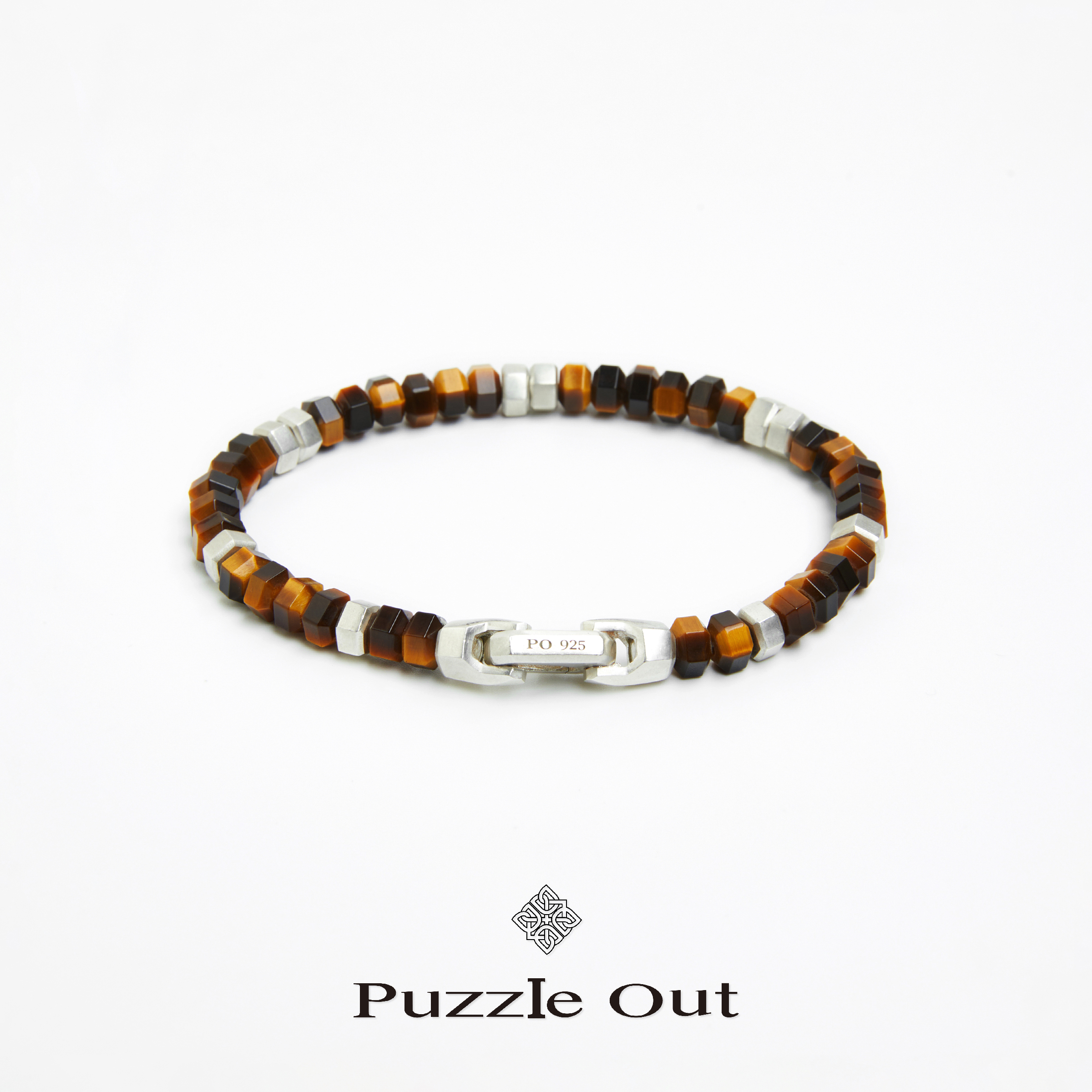 PUZZLEOUT黄虎眼石纯银六角珠